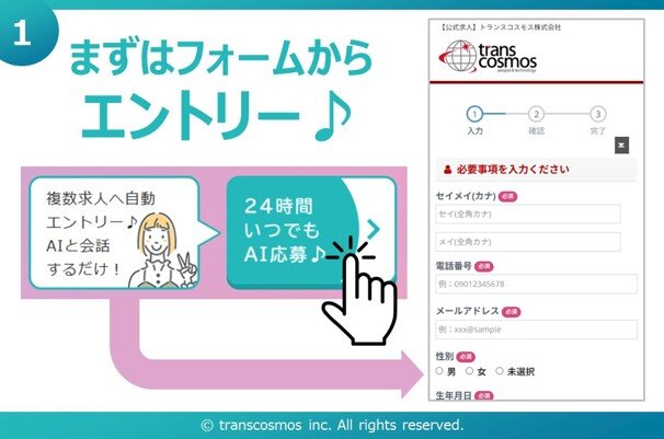 ① まずはフォームからエントリー♪ &copy; transcosmos inc. All rights reserved.